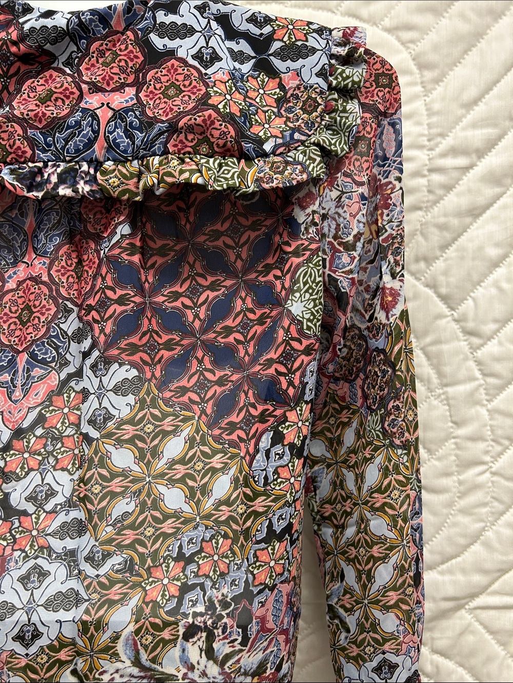 Posh Multicolor Floral Patchwork Ruffle-Collar Blouse - Picture 8 of 15
